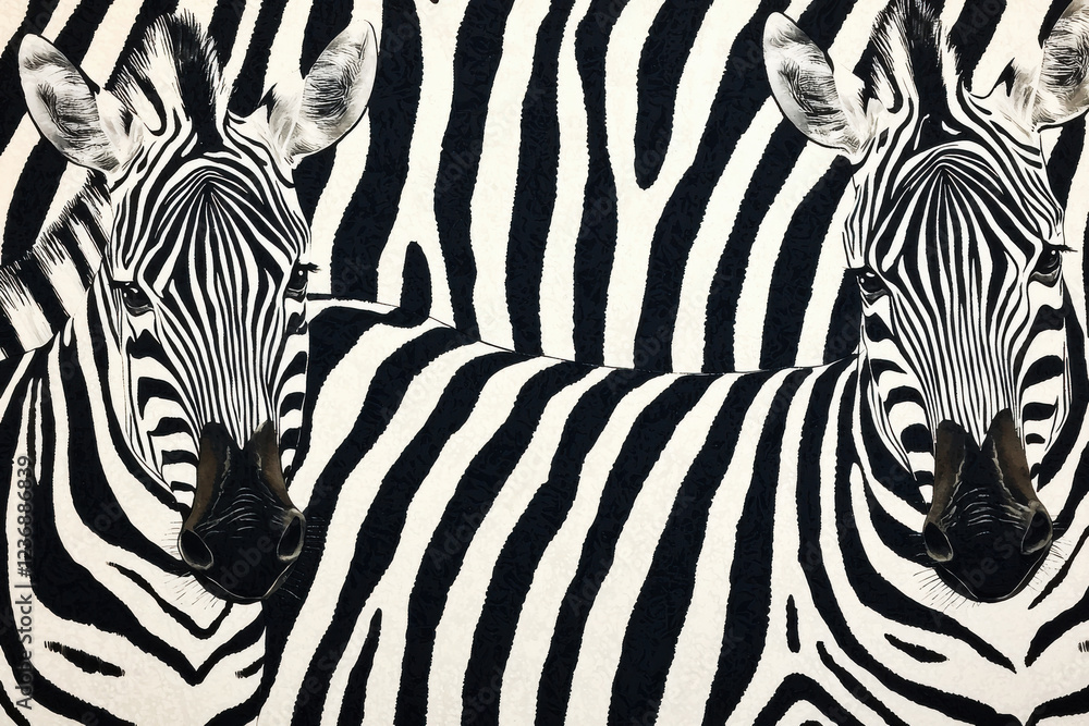 Poster bold black and white zebra stripes pattern creates a dynamic and striking design with two zebra face