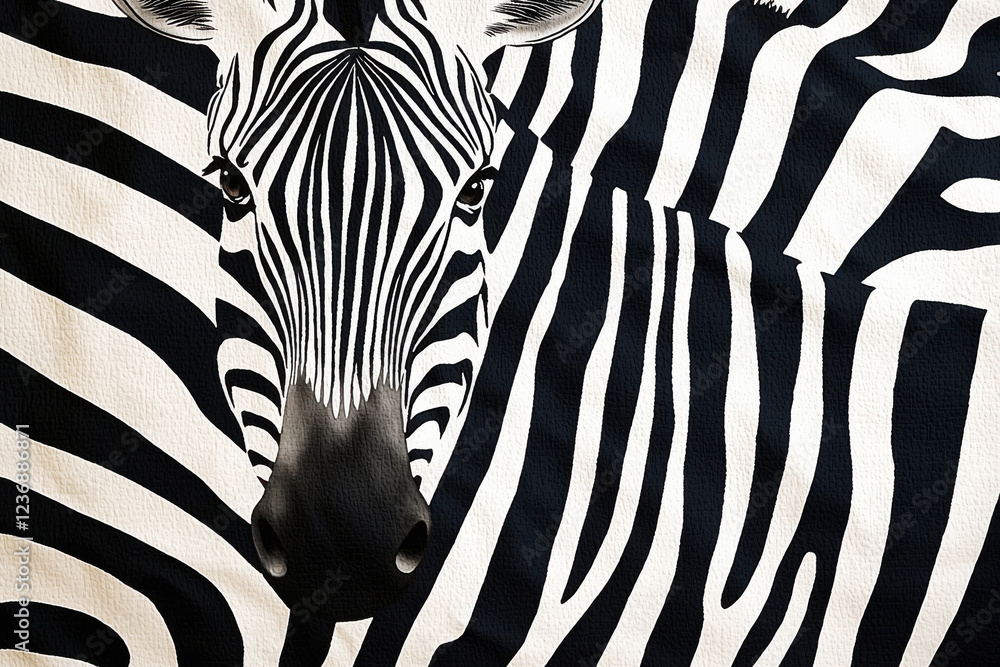 Poster dynamic black and white zebra stripe pattern featuring an impressive close-up of zebra’s face