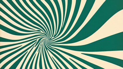 Green and White Stripes Spiraling Outwards on Cream-Colored Background
