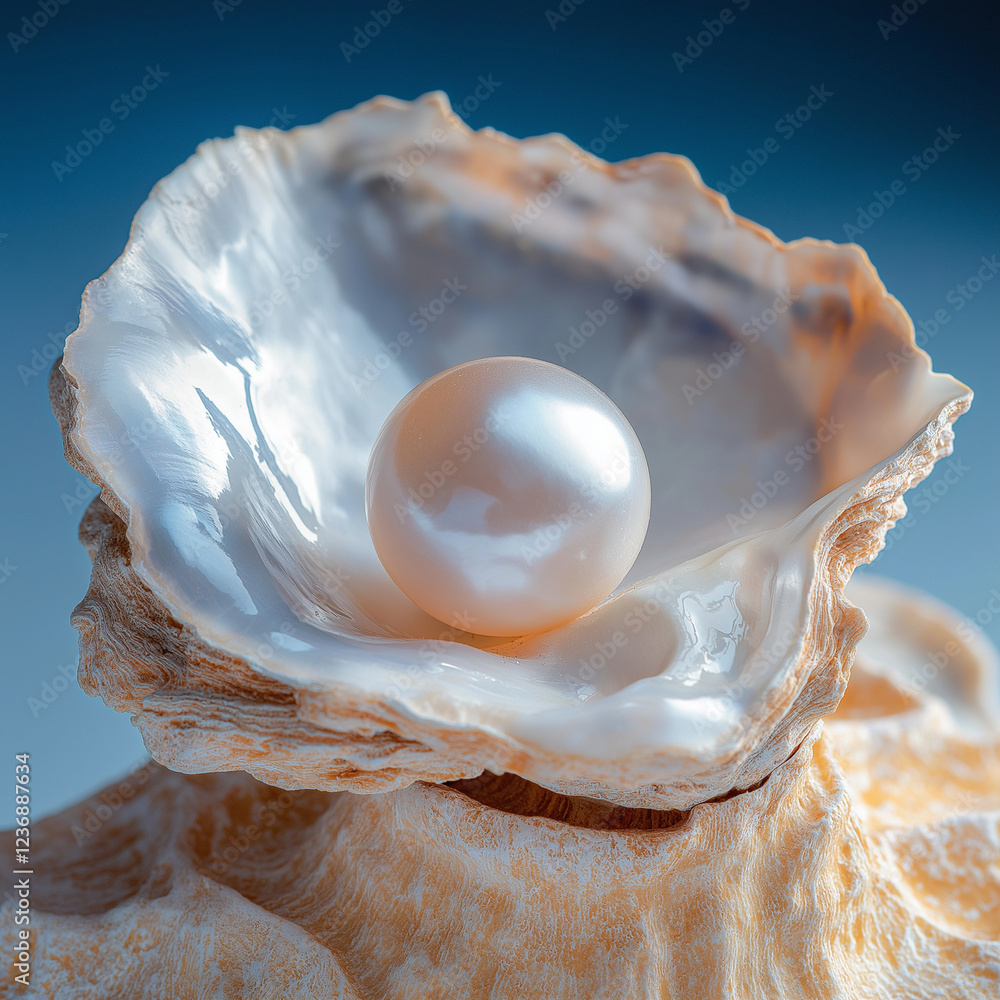 Poster luminous pearl resting inside open seashell