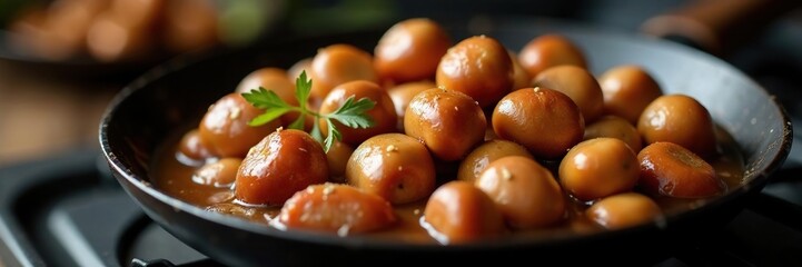Chestnuts browned to perfection on the stovetop, oil, flavorsome