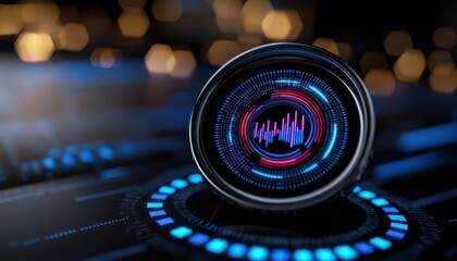 Futuristic sound interface with glowing elements, representing modern audio technology and digital creativity.