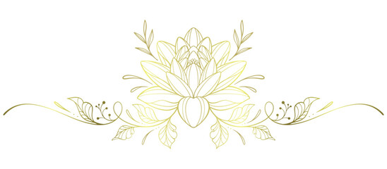 Obraz premium Lotus flower line art style with gold color, vesak day vector