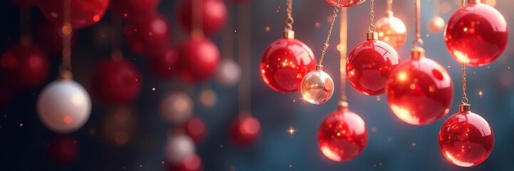 Red and white balls suspended in mid air near a glass chandelier, orbs, chandelier, glow