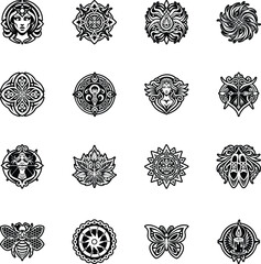Collection of Feminine Tattoo Glyph Icons 

