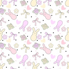 Easter Bunny pattern. Bunnies and Easter Roses. Ideal for fabric,scrapbooking,banner , card, wrapping paper