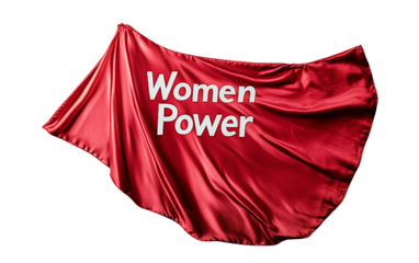 Superhero cape with Women Power message in bold letters showcasing strength and empowerment
Empowerment visual with superhero cape adorned with Women Power text on isolated white background