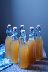 Home made kombucha in six flip top bottles, isolated