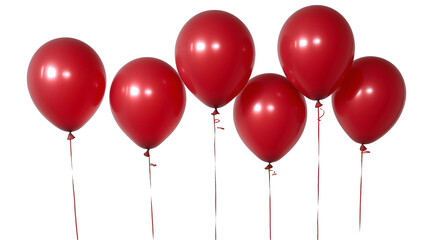 Five Red Balloons Festive Party Decor, Shiny Latex Balloons for Happy Events, isolated on transparent background.