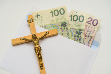 kolęda, krzyż koperta pieniadze