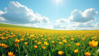 Fototapeta premium Clouds cast dappled shade on a field of flowers, shade, cloud, spring