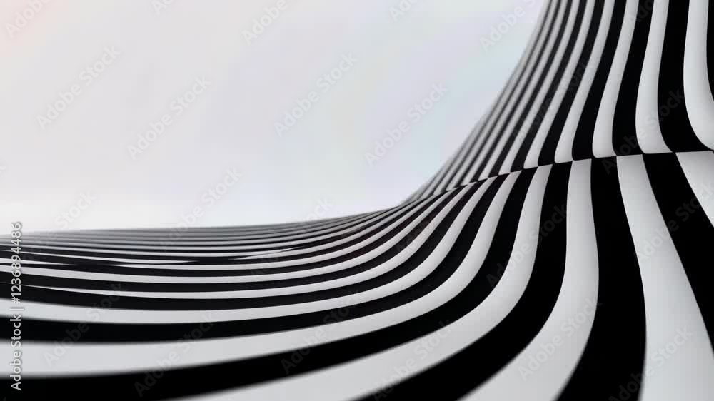 Poster elegant minimalist black and white abstract forms creating optical illusions with flowing lines and 