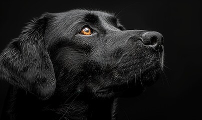black dog on a black background close up