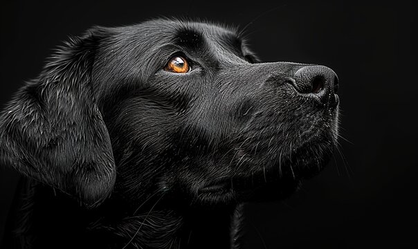 black dog on a black background close up