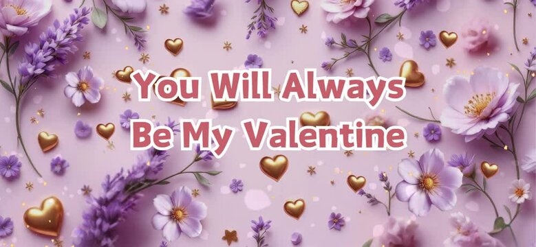 Valentine's Day Glittering Floral Background with Gold Accents, 4k video background Red rose petals flying floating hearts blossom background. Seamless looping