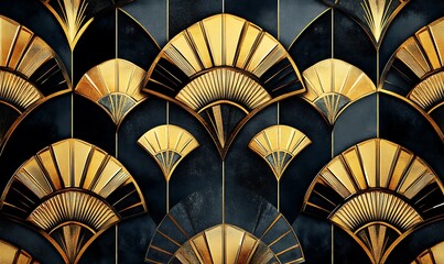Fototapeta premium Elegant gold and black Art Deco fan pattern.