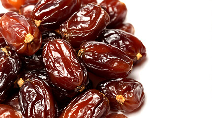Close-up of Fresh Medjool Dates with Glossy Texture on White Background