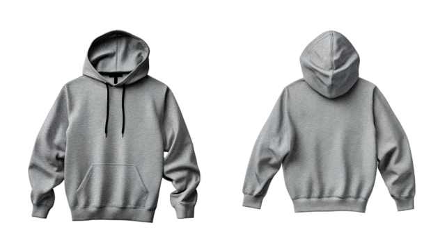 ライトグレーのパーカーのモック 前面と背面 A mockup of an oversized gray hoodie, front and back view
