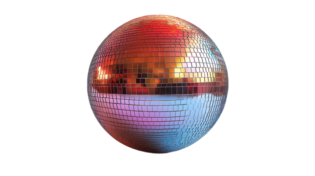 Disco Ball Festive Party Decor, Shiny Retro Sphere for Dance and Glamour, isolated on transparent background.