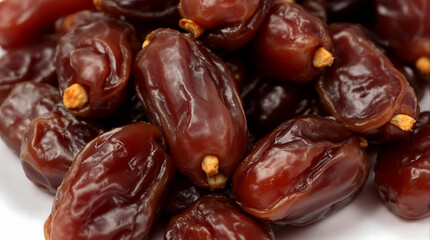 Close-up of Fresh Medjool Dates with Glossy Texture on White Background