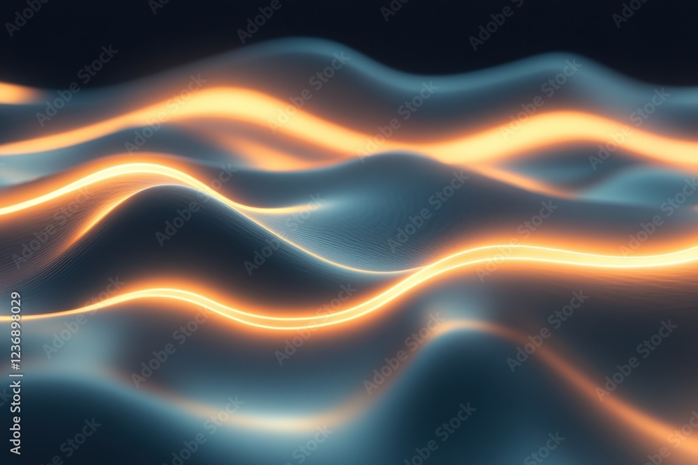 Poster Colorful wavy patterns illuminated by soft glowing lines create a serene visual effect