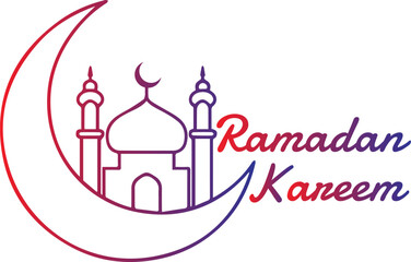 Ramadan Kareem Gradient Line Art - Crescent Moon and Mosque Illustration.