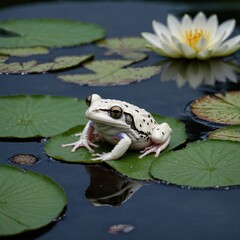Obraz premium A fragile white frog sitting on a lilypad.