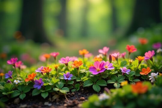 Colorful asfodelo flowers scattered on a forest floor, forest floor, scatter, wildflower