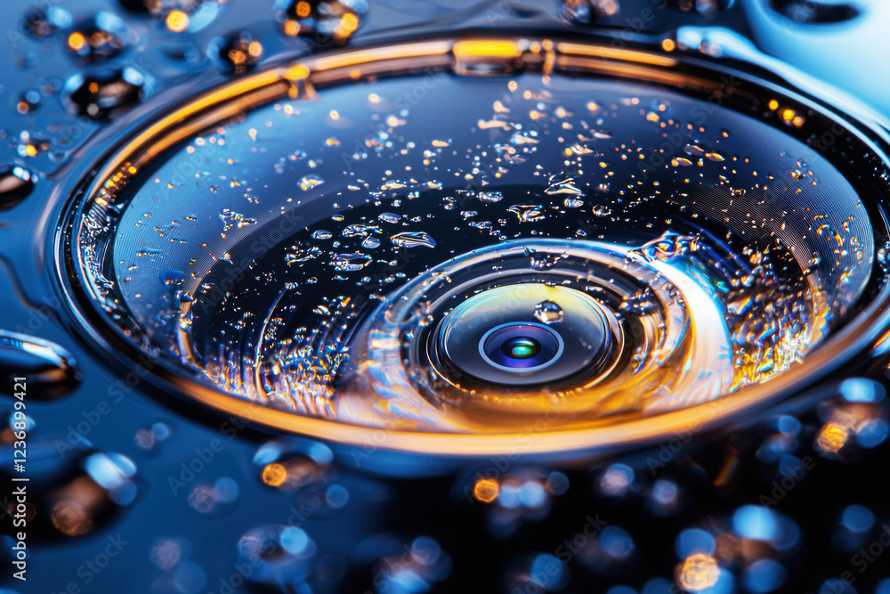 Poster macro view of a smartphone camera lens showing intricate reflections and vibrant details