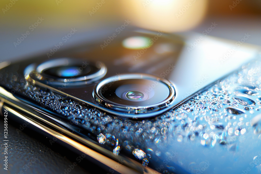 Poster macro view of smartphone camera lens showcasing sharp details and reflective surfaces