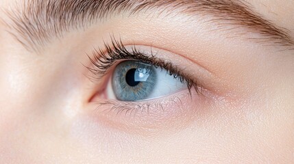 Obraz premium Close-up of a blue eye looking sideways, soft skin, beauty