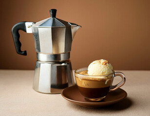 Affogato al Caffè - espresso coffee with ice cream.	