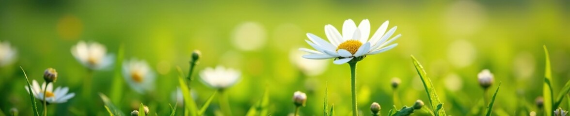 Delicate white petals unfolding in morning dew, wild daisies, fields, dew