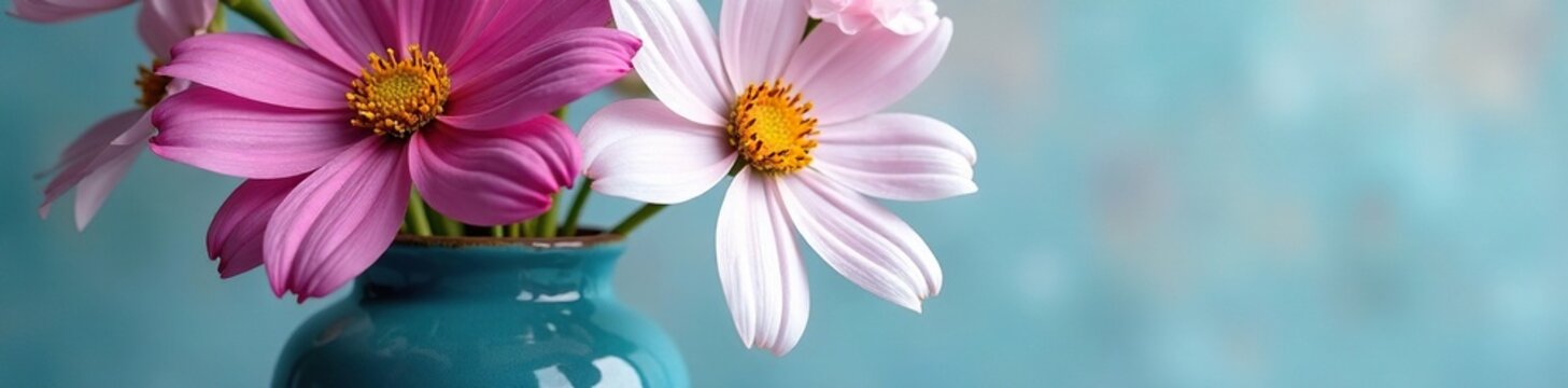 D?tails de fleurs de cosmos dans un vase bleu cerame, fleur, aquarelle, int?rieur