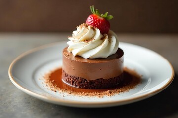 Layered chocolate mousse and whipped cream on a delicate plate, whipped cream, creamy, fine dining