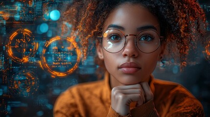 Scientist Studying Cryptic Holographic Data Weighing Possibilities with Curiosity and Doubt