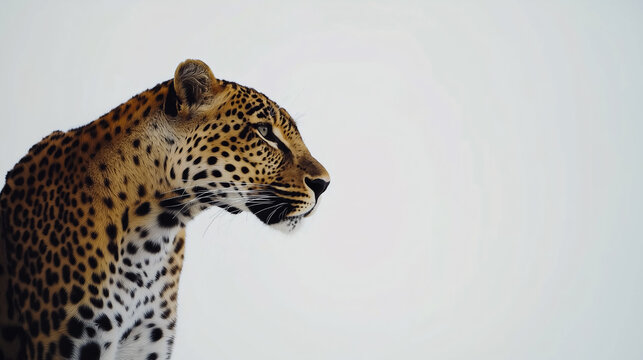 close up leopard on white background with space for text. Copy space.