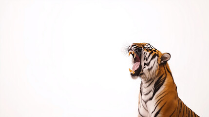 bengal tiger roar on white background with space for text. Copy space. © KRNO
