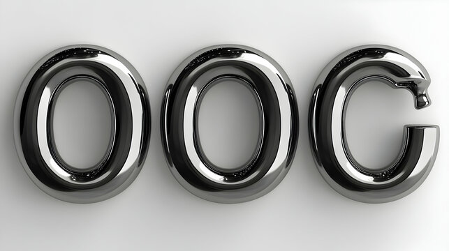 Chrome letters OOC on white background, abstract design, 3D render, website banner