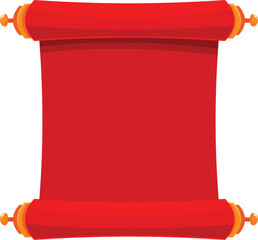 Red scroll cartoon style, with golden handles, unrolled and empty, representing history, tradition, and important messages