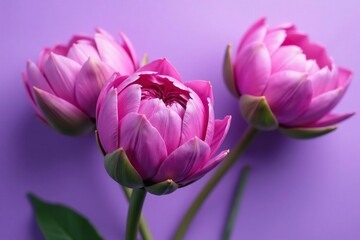 Obraz premium Delicate petals unfolding on purple background, flowers, artichoke