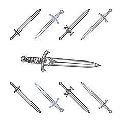 Collection of Stylized Swords in Elegant Vector Illustration Design