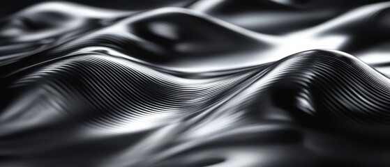 Naklejka premium Abstract black metallic waves with deep shadows and fluid motion