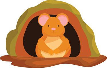 Adorable cartoon mouse peeks out from its burrow, showcasing the charm of woodland life