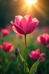 Obraz premium Morning sunbeam dances across dew-kissed petals, naturalbeauty, sweetpea, bloomtime