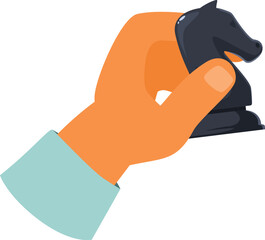 Hand holding a black knight chess piece, symbolizing strategy, planning, and decisive moves in business