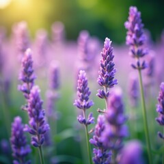 Naklejka premium Soft lavender petals and delicate stems fill a serene garden background, landscape, nature
