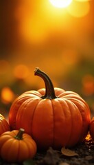 Warm golden light on pumpkin and sweet potato, pumpkins, warm light