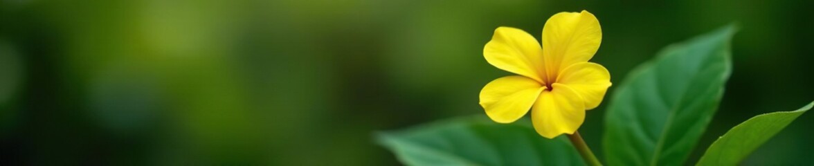 Fototapeta premium Single bright yellow allamanda bloom on a long stem, stem, nature, allamanda