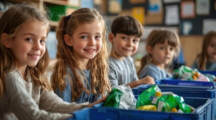 Children engaged in recycling activity at school classroom